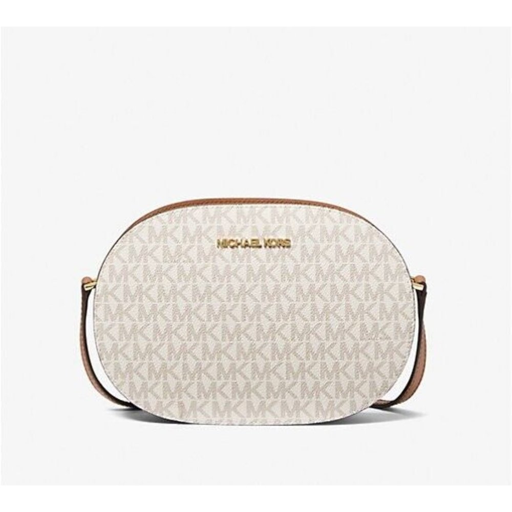 New Michael Kors Jet Set Charm Small Logo Oval Camera Crossbody Vanilla